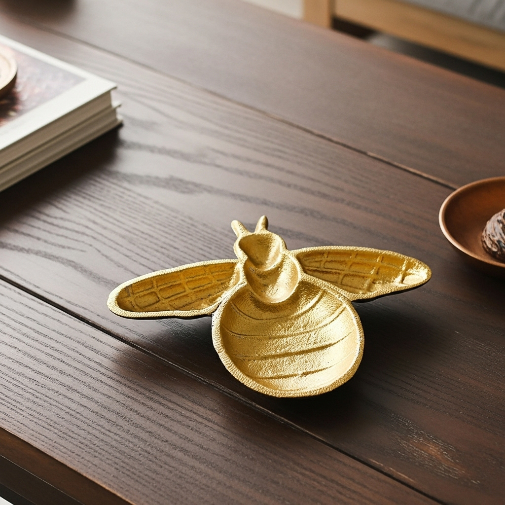 Bee Trinket Dish, Gold Cast Iron Jewelry and Key Tray Home Decor