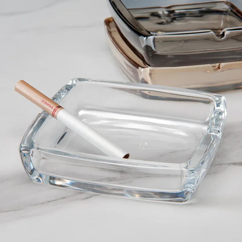 Dlight Decor Classic Square Crystal Glass Ashtray Transparent Smoke Tray for Home, Bar & Office