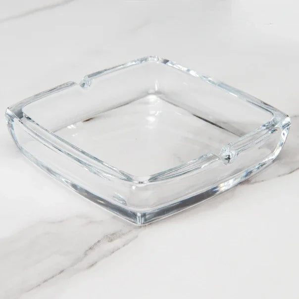 Dlight Decor Classic Square Crystal Glass Ashtray Transparent Smoke Tray for Home, Bar & Office