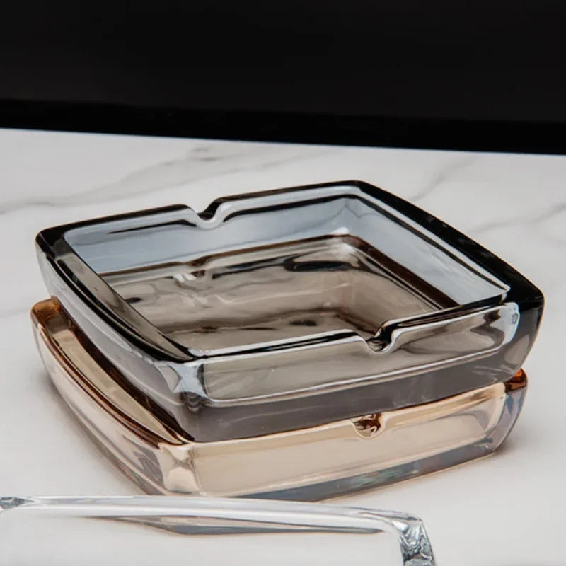 Dlight Decor Classic Square Crystal Glass Ashtray Transparent Smoke Tray for Home, Bar & Office