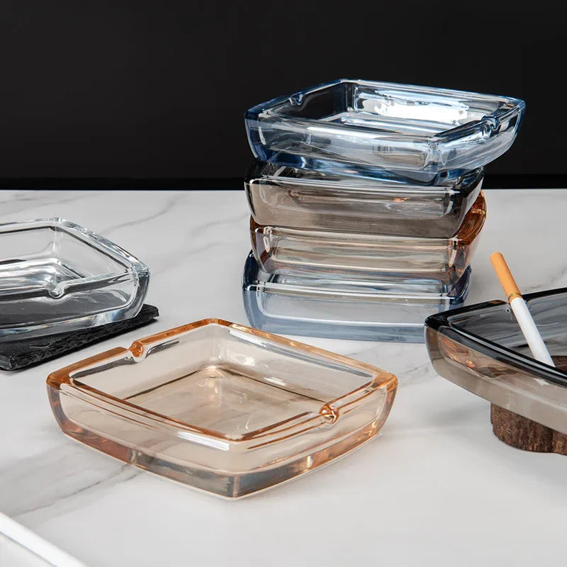 Dlight Decor Classic Square Crystal Glass Ashtray Transparent Smoke Tray for Home, Bar & Office