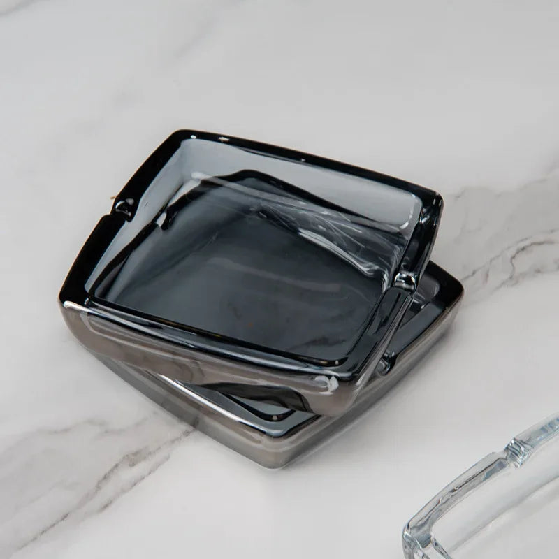 Dlight Decor Classic Square Crystal Glass Ashtray Transparent Smoke Tray for Home, Bar & Office