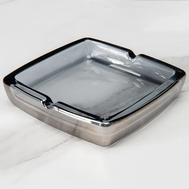 Dlight Decor Classic Square Crystal Glass Ashtray Transparent Smoke Tray for Home, Bar & Office