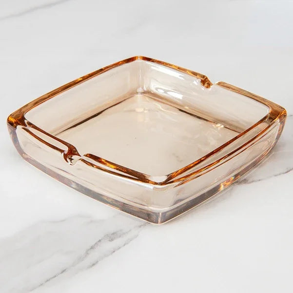 Dlight Decor Classic Square Crystal Glass Ashtray Transparent Smoke Tray for Home, Bar & Office