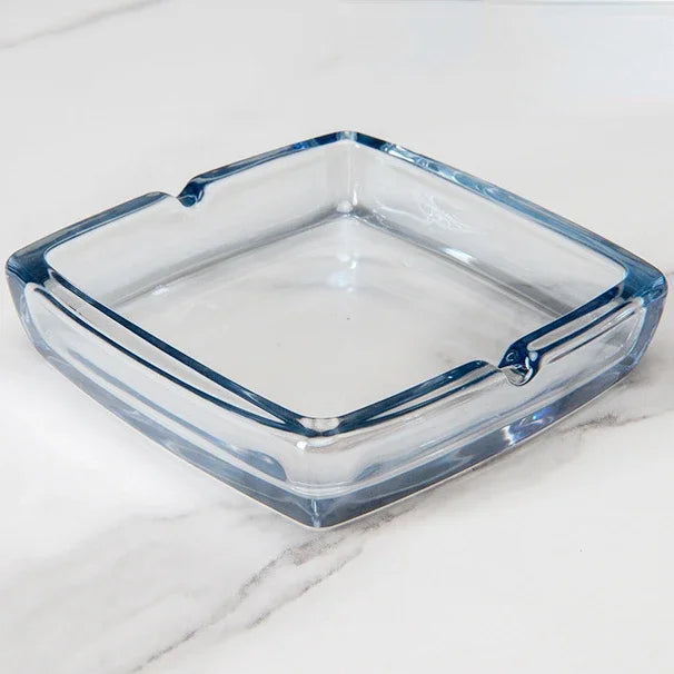 Dlight Decor Classic Square Crystal Glass Ashtray Transparent Smoke Tray for Home, Bar & Office